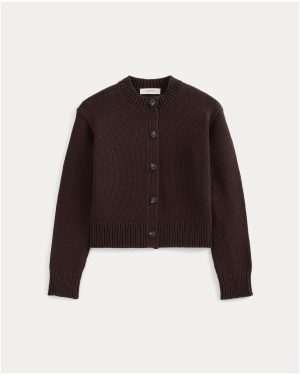 Image | Shrunken Crew Cardigan in Elevated Cotton in Coffee Bean