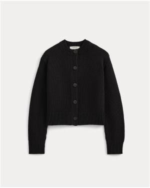 Image | Shrunken Crew Cardigan in Elevated Cotton | Black