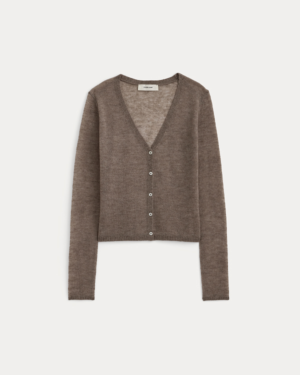 Image | Air Alpaca Wide V Cropped Cardigan in Heathered Chocolate Chip 