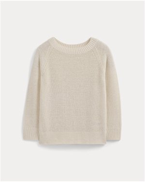 Image | Wide-Neck Crew Sweater in Tape Yarn | Bone 