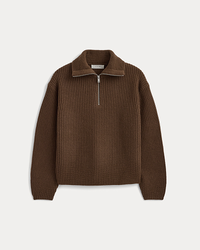Image | The Half-Zip Sweater in Luxe Merino in Cocoa