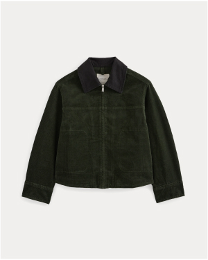 Image | Stretch Corduroy Zip Jacket in Dark Forest