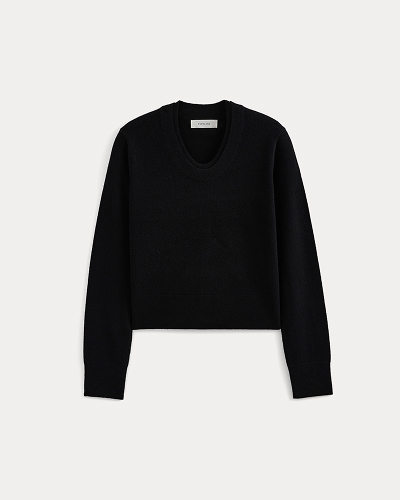 Image | Fine Cashmere Long-Sleeve U-Neck Sweater | Black