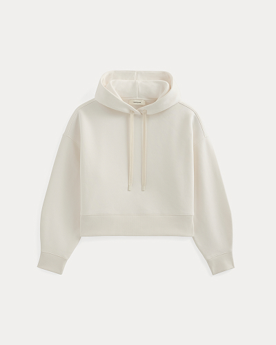 Image | Cropped Luxe Fleece Hoodie in Bone