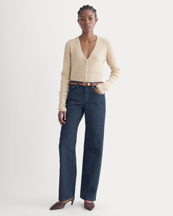 Image | Model wearing The Column Jean in Pure Blue