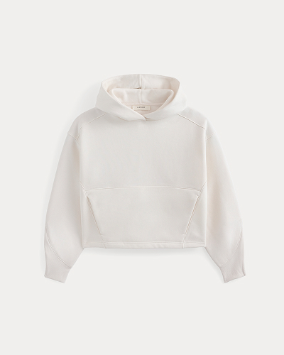 Image | Luxe Fleece Seamed Cropped Hoodie in Bone