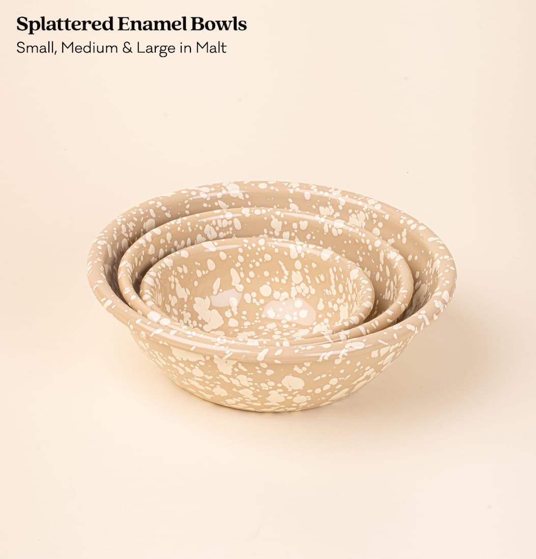 Splattered Enamel Bowls, Small, Medium & Large in Malt