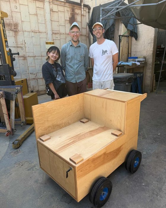 Miki with Paul and Charlie of R/D Record Cabinets and the cart on pickup day