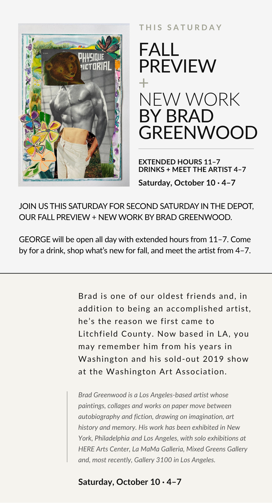 Fall Preview and new work by Brad Greenwood