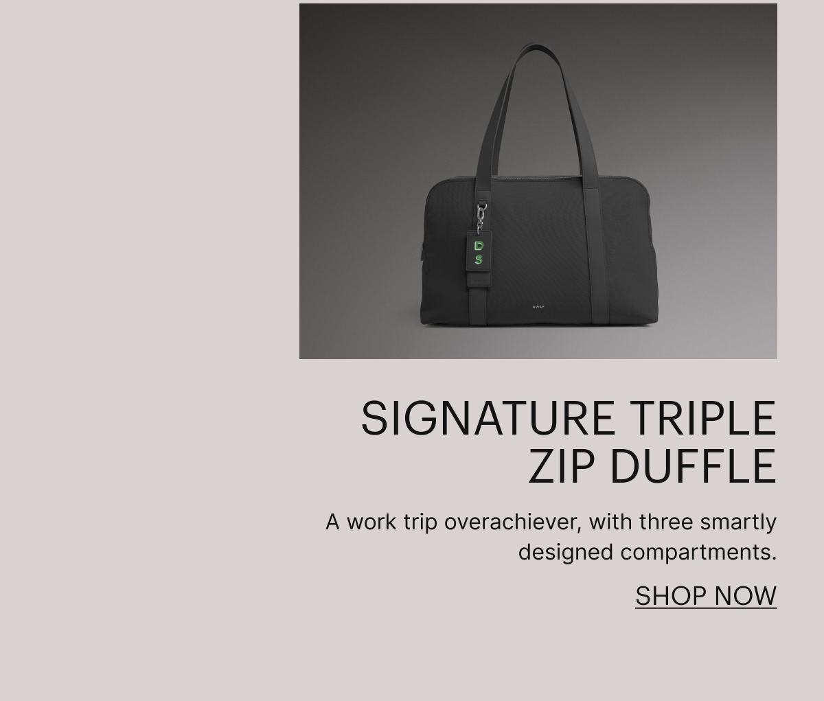 Signature Triple Zip Duffle | A work trip overachiever, with three smartly designed compartments.