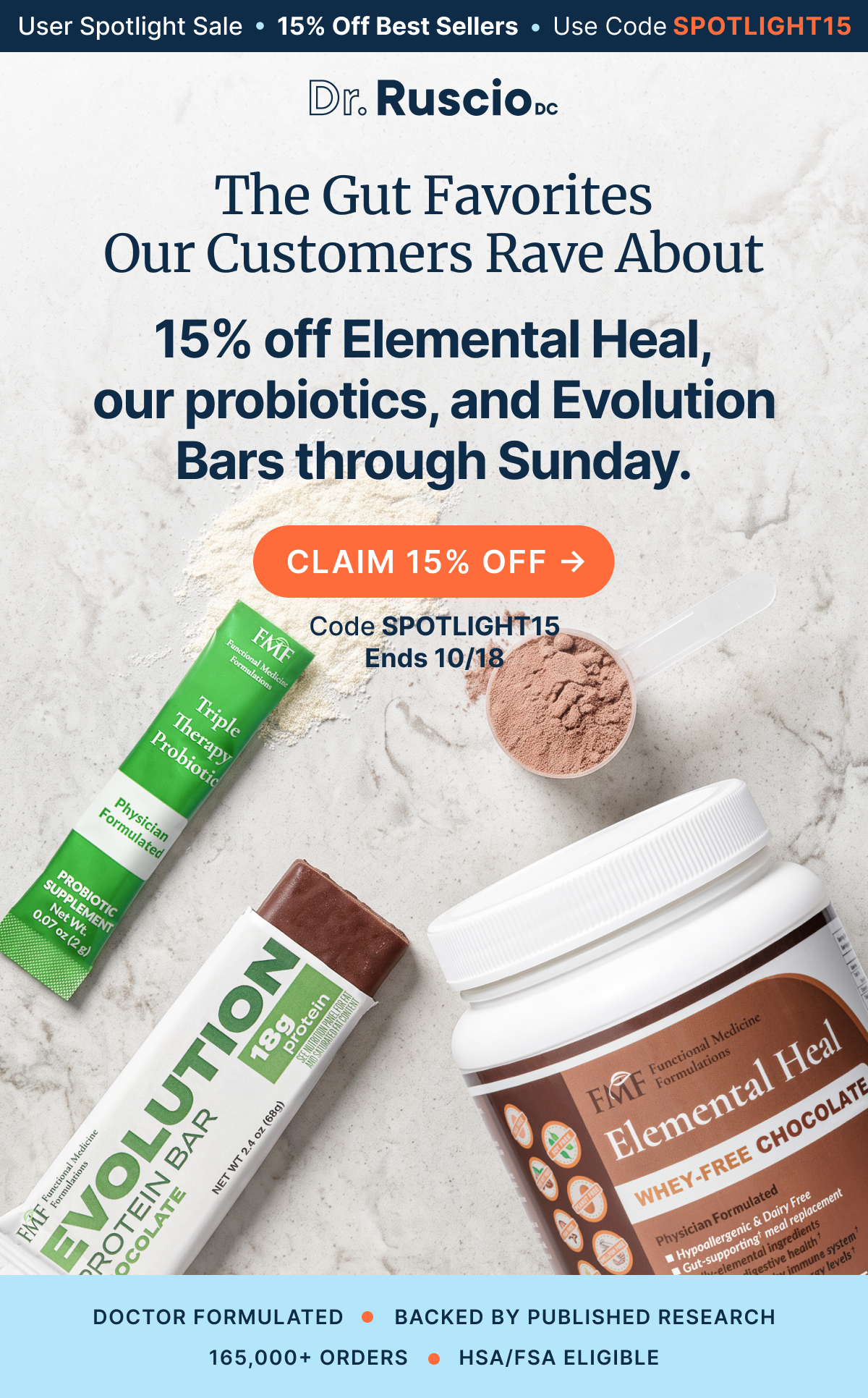 15% off Elemental Heal, our probiotics, and Evolution Bars through Sunday.