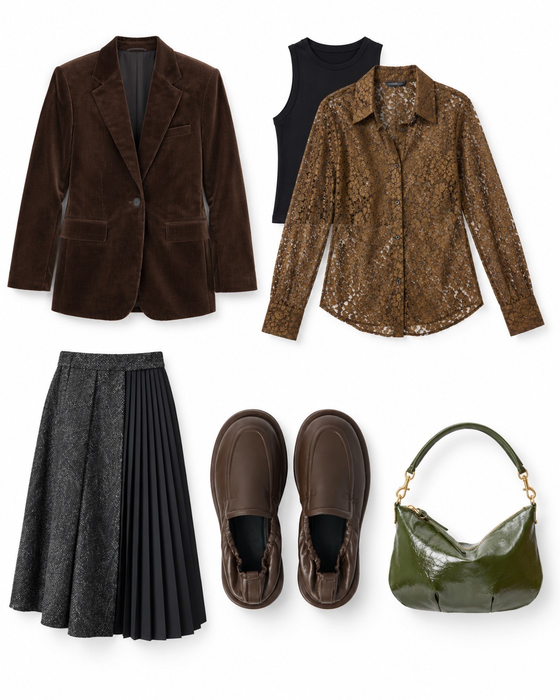 Brown lace + tweed