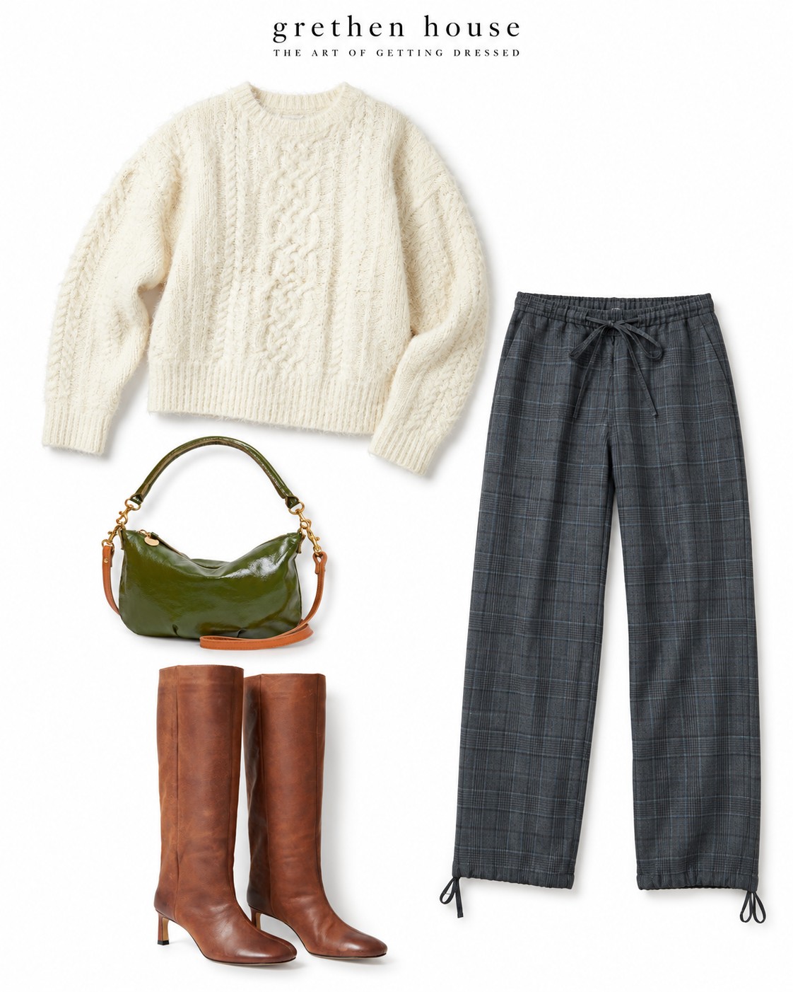 Grey checks + cable knit