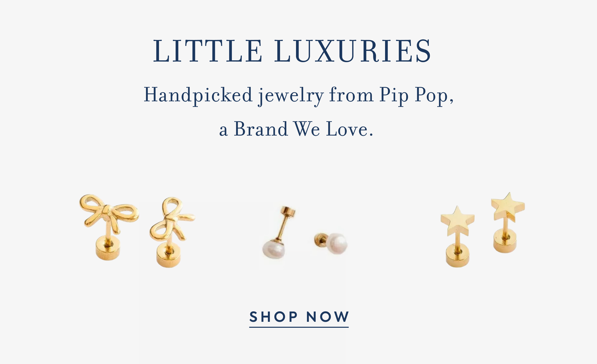 Gold bow, pearl, and star stud earrings from Pip Pop - LITTLE LUXURIES - Handpicked jewelry from Pip Pop, a Brand We Love. - SHOP NOW