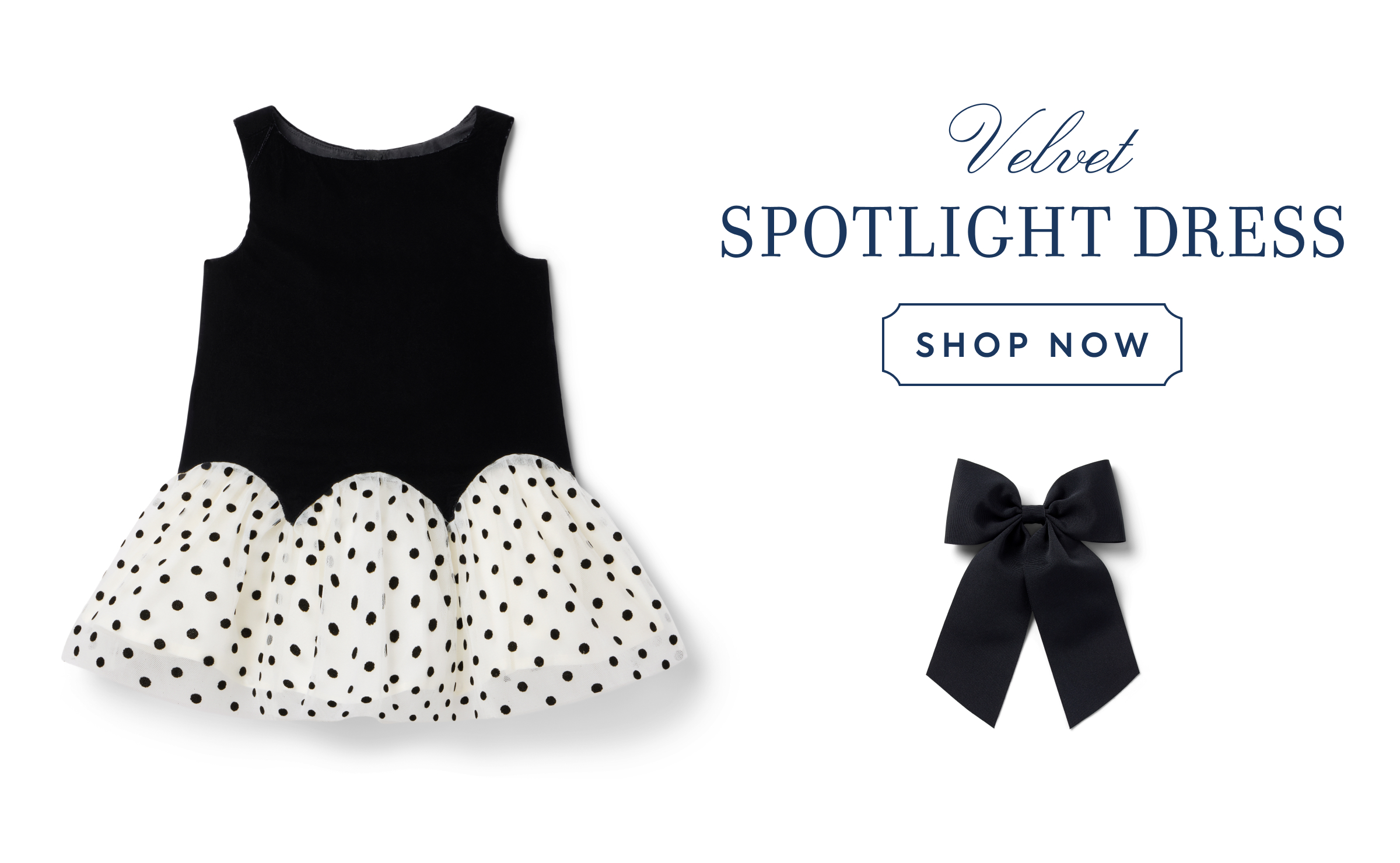 Black velvet and polka dot dress with black bow hair clip - Velvet SPOTLIGHT DRESS - SHOP NOW