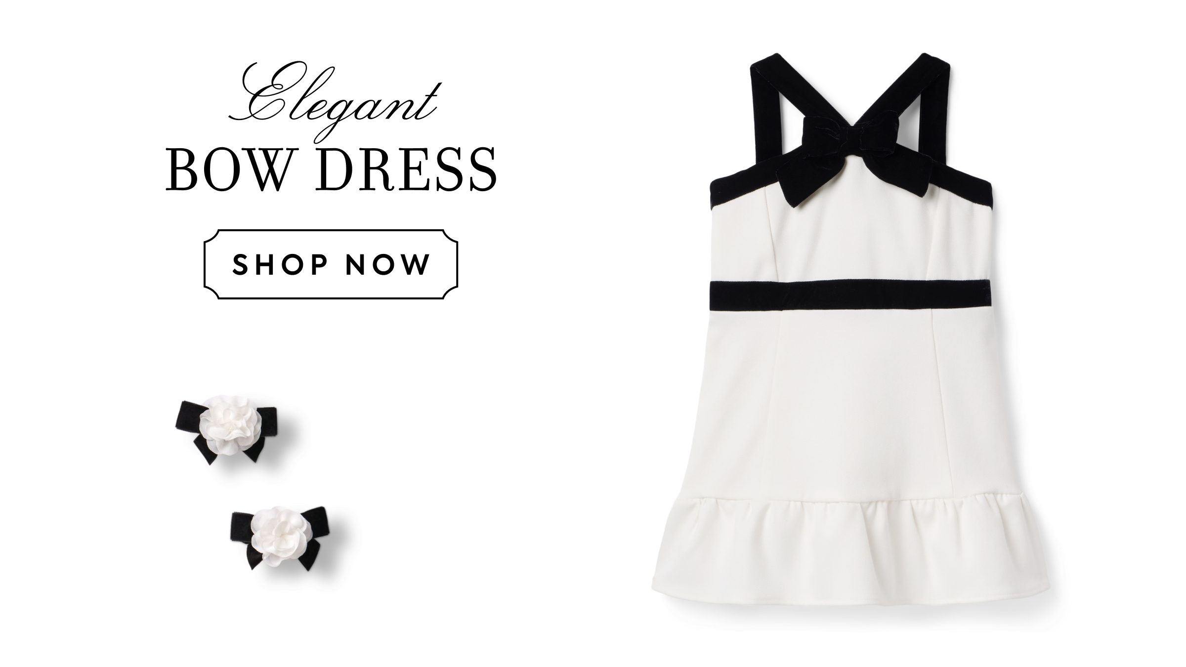 White and black bow-back dress with hair clips - Elegant BOW DRESS - SHOP NOW