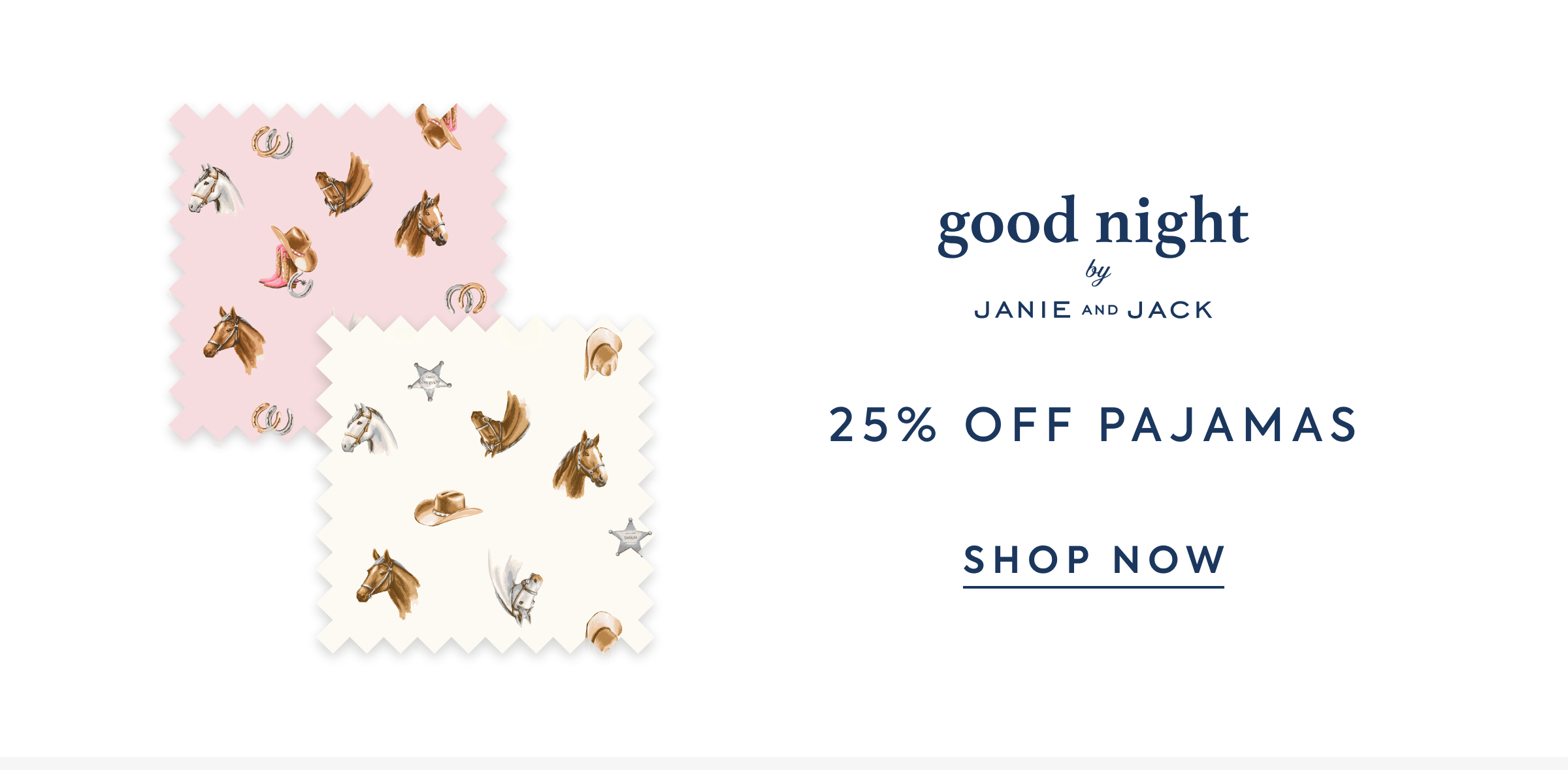 Fabric swatches with western horse and cowboy print in pink and cream - good night by JANIE AND JACK - 25% OFF PAJAMAS - SHOP NOW