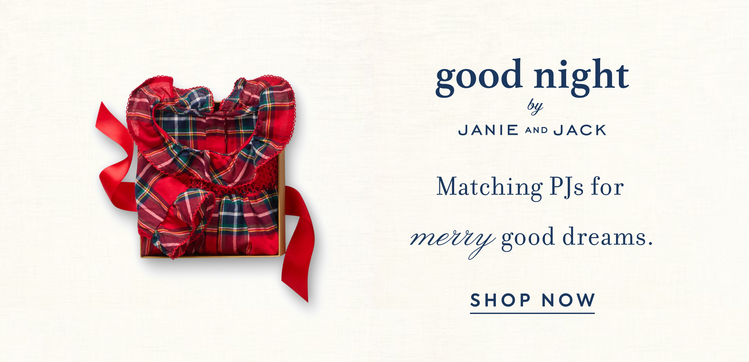 Red plaid ruffle pajamas in a gift box with red ribbon - good night by Janie and Jack - Matching PJs for merry good dreams. - SHOP NOW