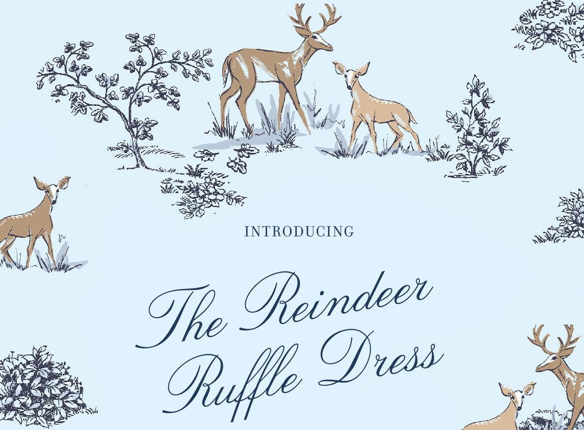 Toile illustration of deer and trees - Introducing The Reindeer Ruffle Dress