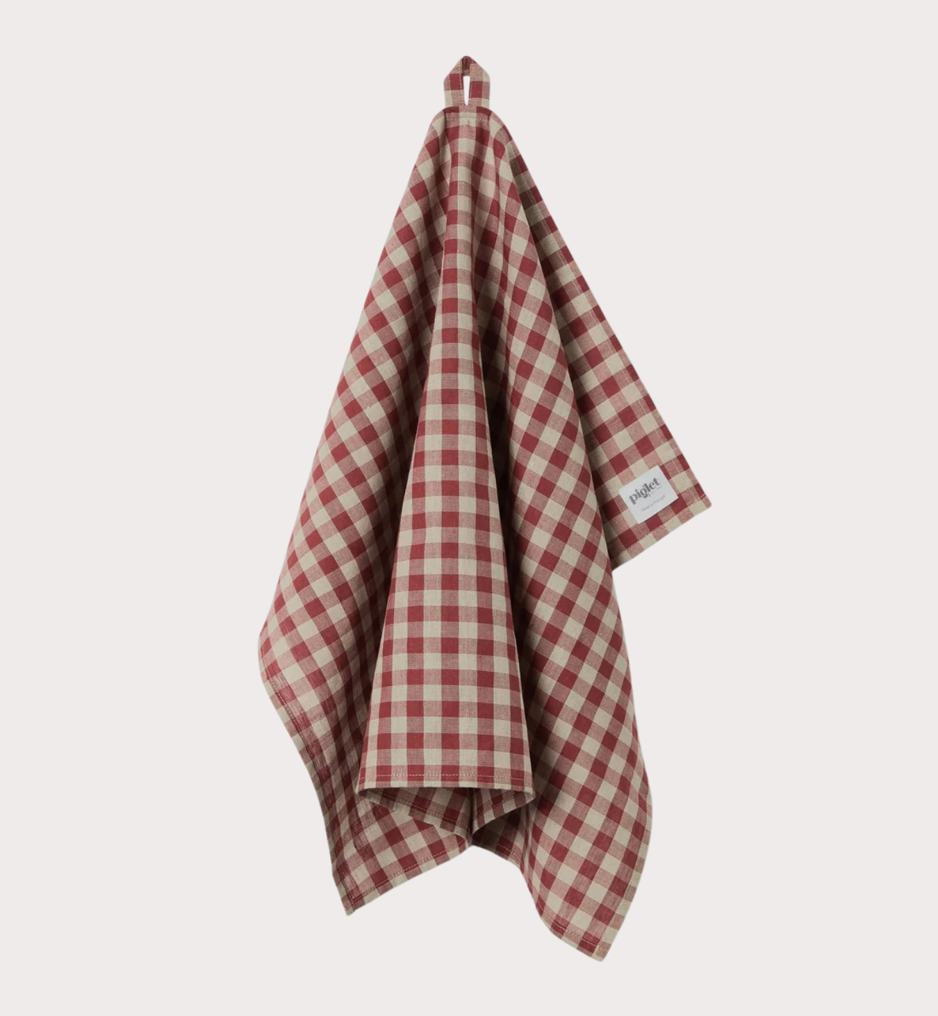 Rhubarb/Oatmeal Gingham Linen Blend Tea Towel