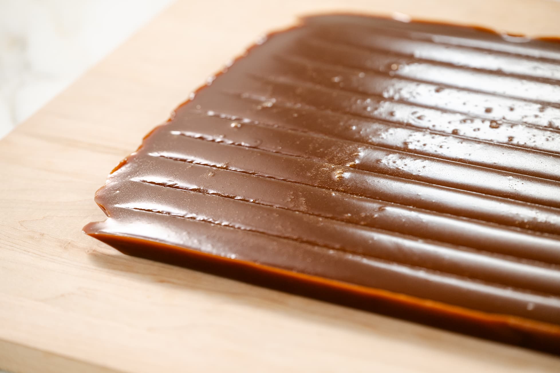 A cooled slab of our honey caramel before it gets cut and wrapped.
