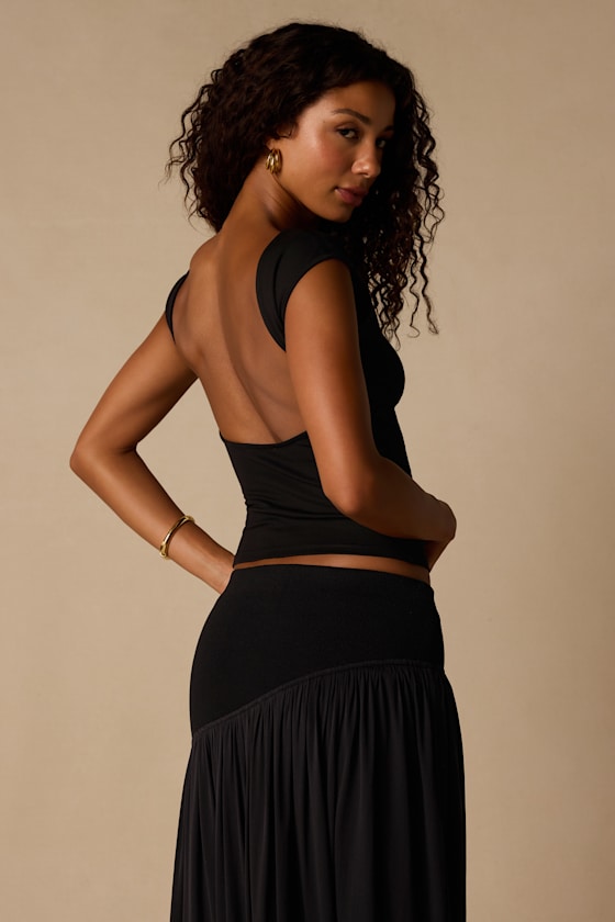 Image of Asher Black Short Sleeve Backless Top