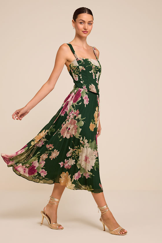 Image of Gardenia Emerald Floral Midi Dress