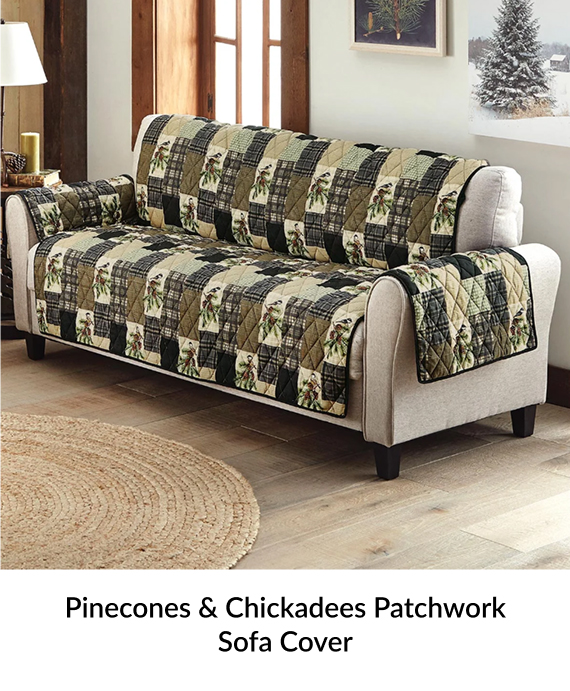 Pinecones & Chickadees Patchwork Sofa Cover