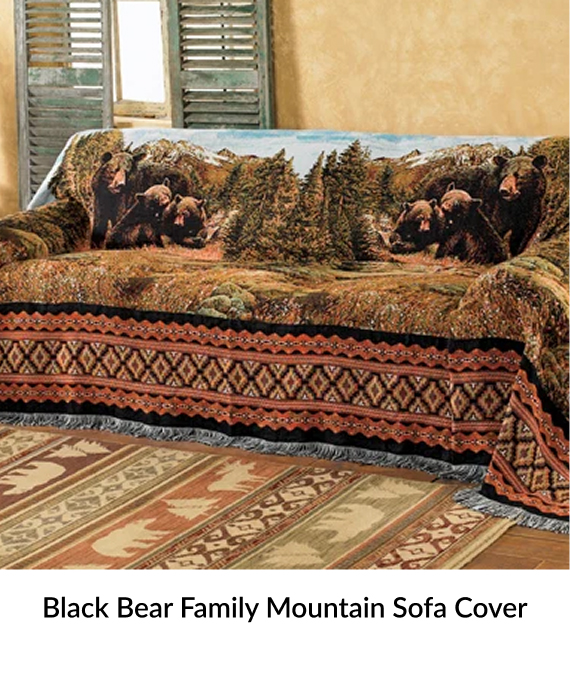 Black Bear Family Mountain Sofa Cover