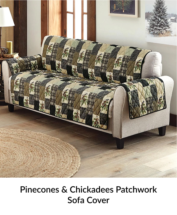 Pinecones & Chickadees Patchwork Sofa Cover