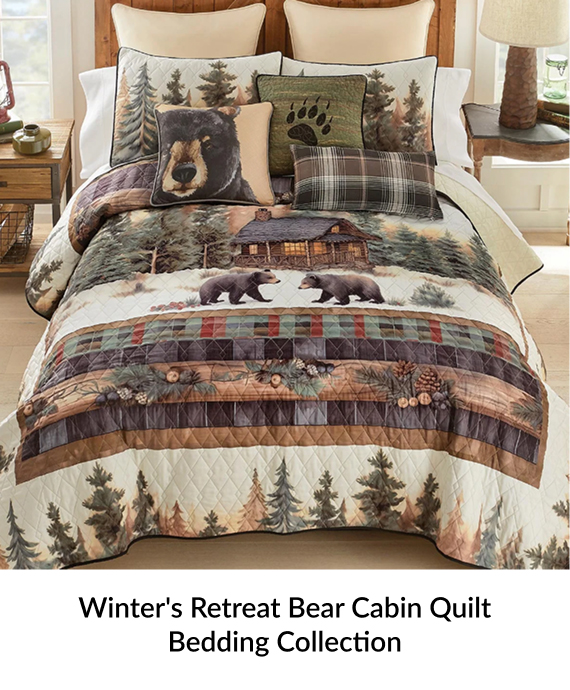Winter's Retreat Bear Cabin Quilt Bedding Collection