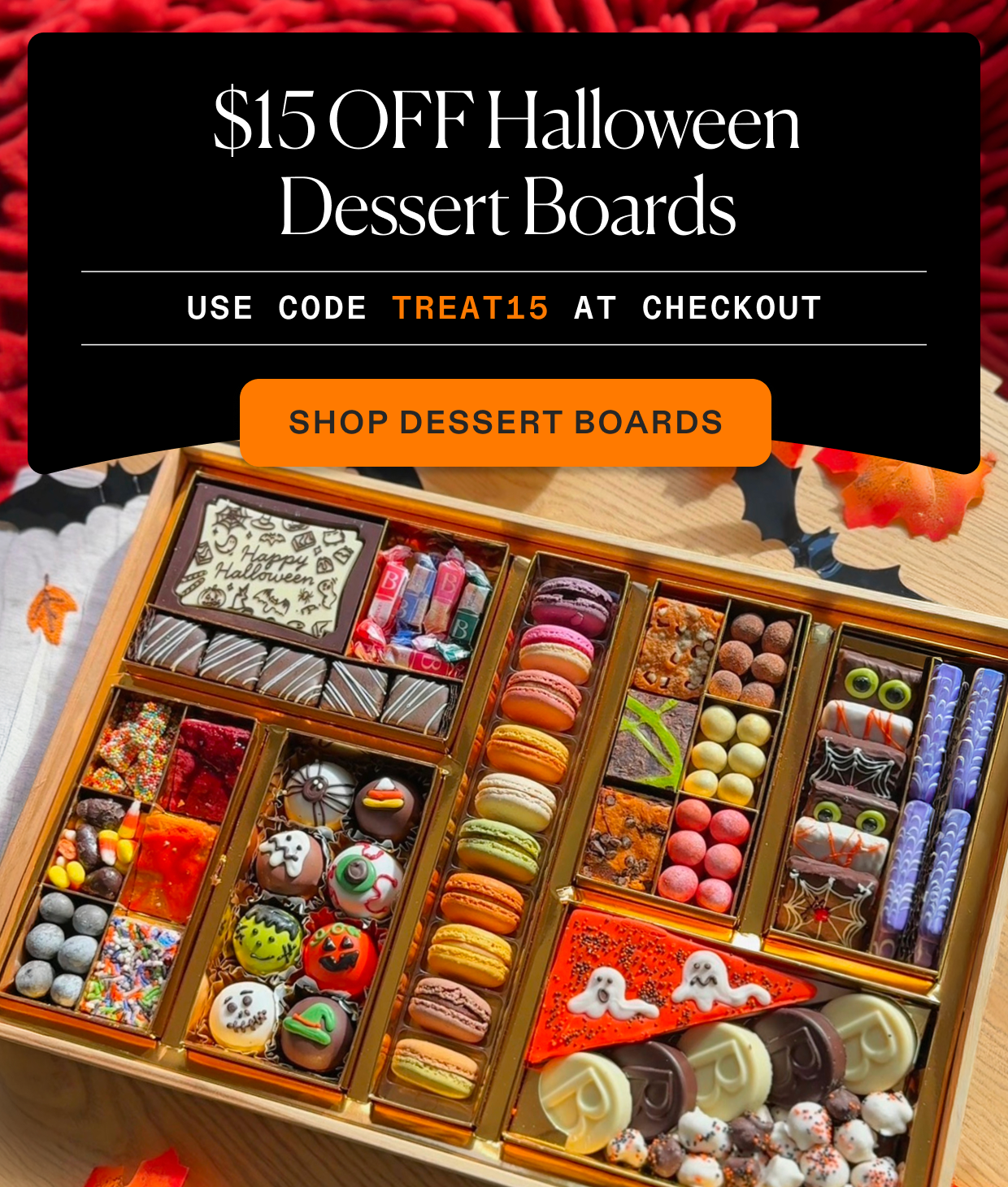 Click to shop Halloween dessert boards with $15 off