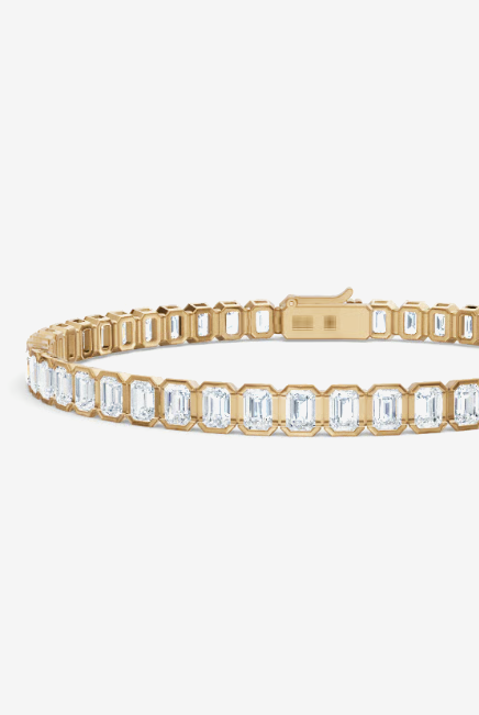 7.00 CTW Emerald Cut Half-Bezel Lab-Grown Diamond Tennis Bracelet 18kt Yellow Gold