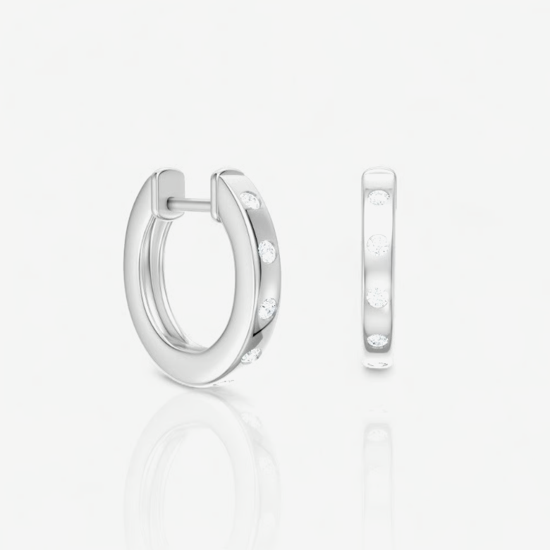 0.10 CTW 14kt Gold Lab-Grown Diamond Huggie Hoop Earrings 14kt White Gold