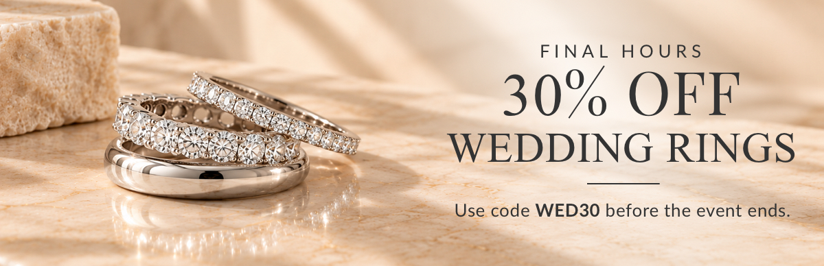 Save 30% on wedding rings with code WED30