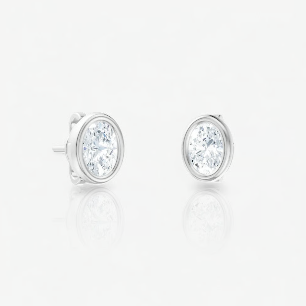 Oval Cut Lab-Grown Diamond Bezel Set Solitaire Stud Earrings 14kt White Gold