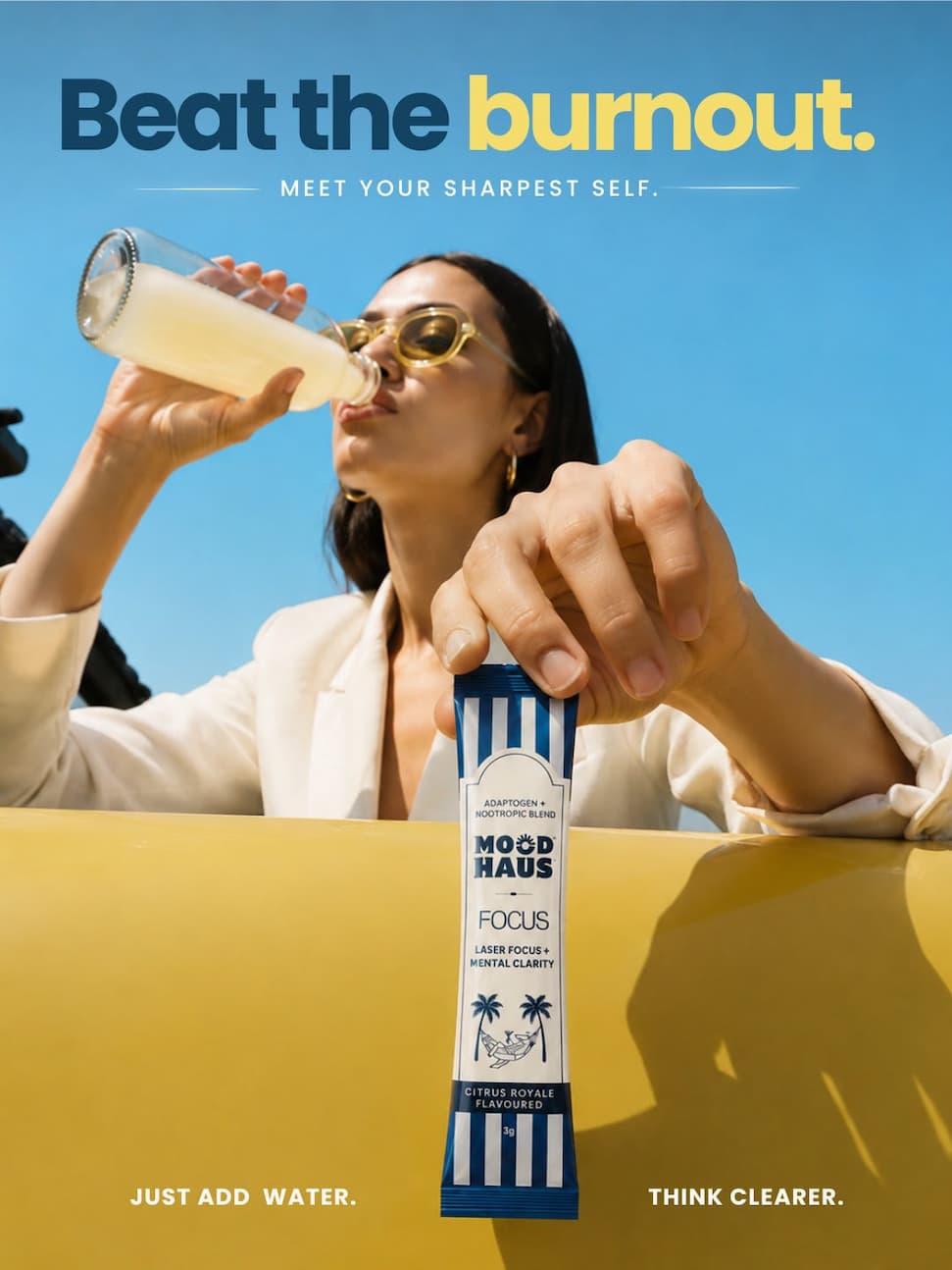 Beat the burnout. Meet your sharpest self. MOODHAUS Focus: just add water, think clearer.