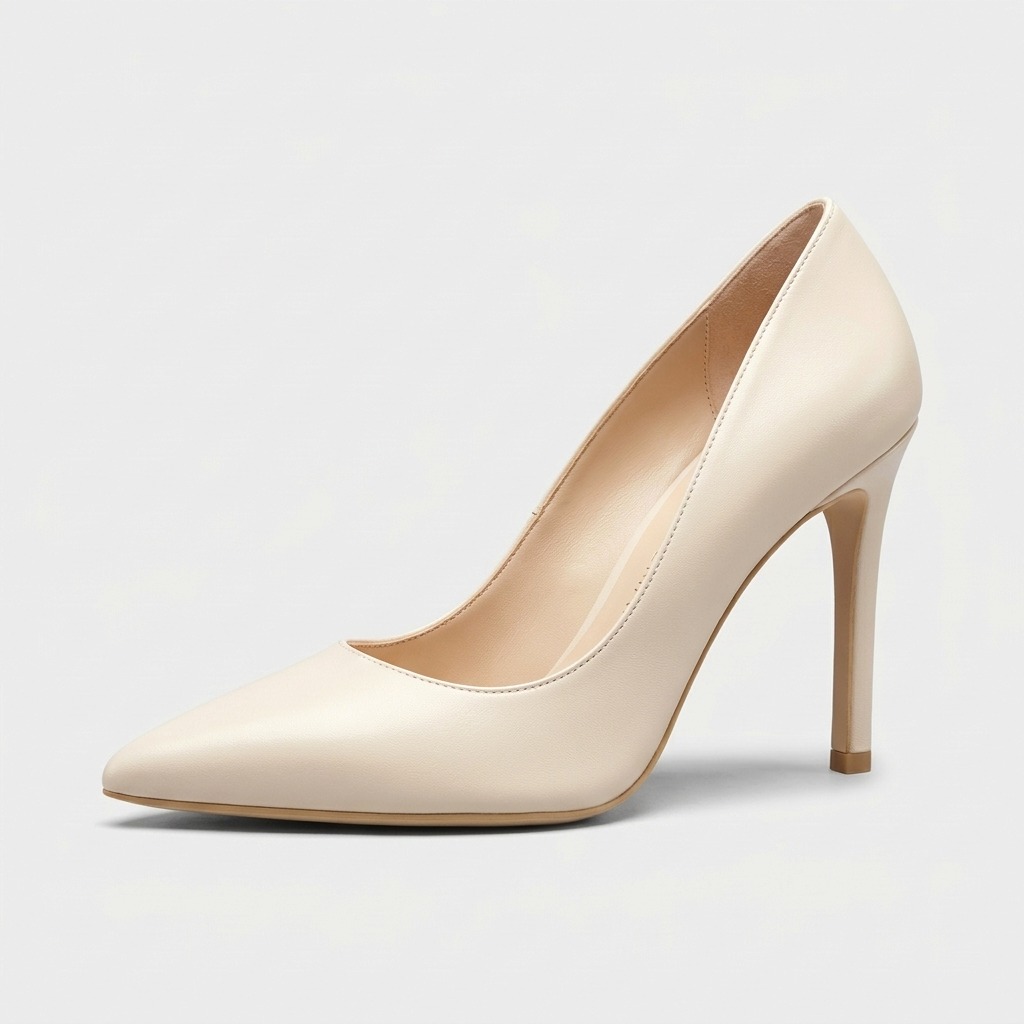 Stuart Weitzman pointed pump in cream leather at Century 21 NYC