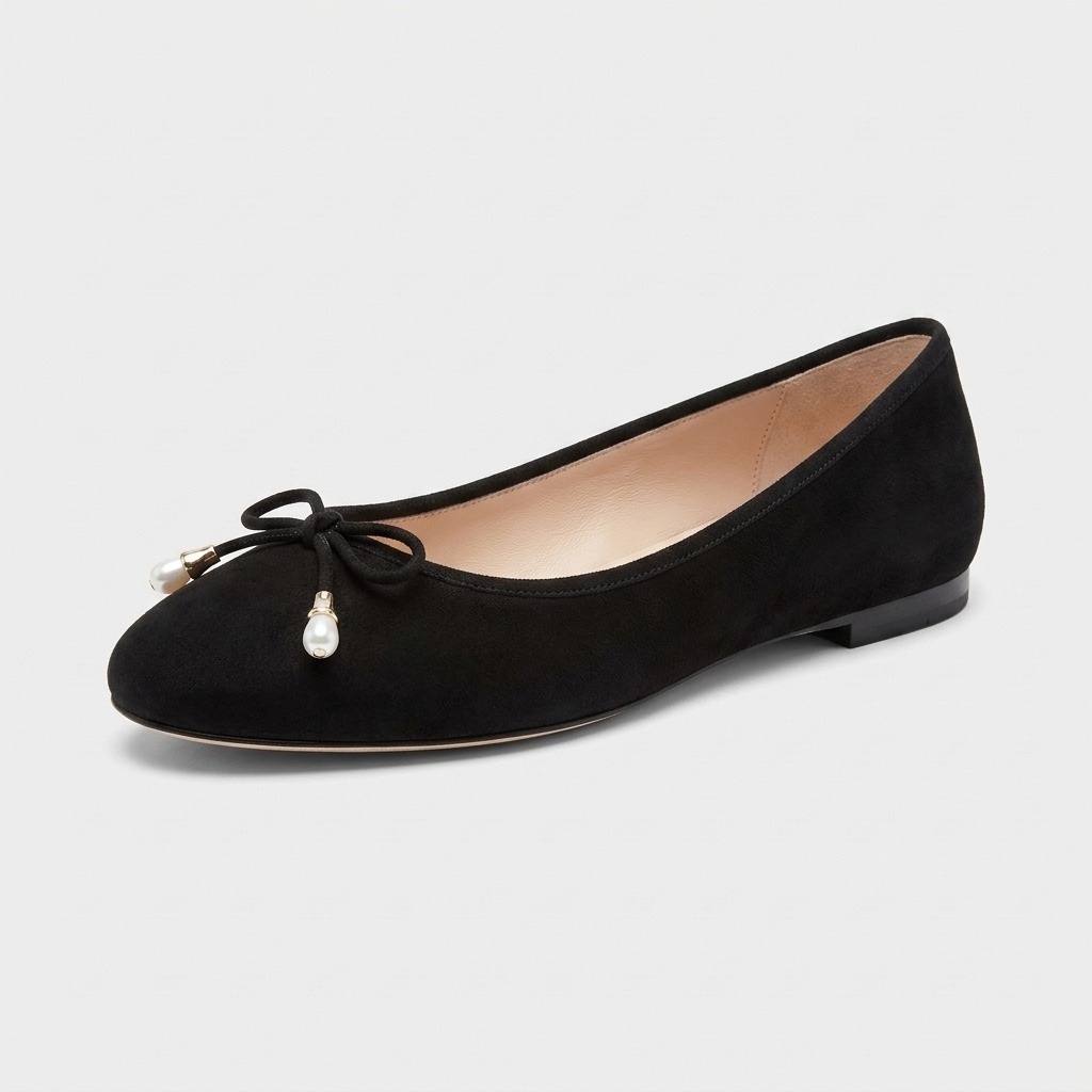 Stuart Weitzman bow ballet flat in black suede at Century 21 NYC