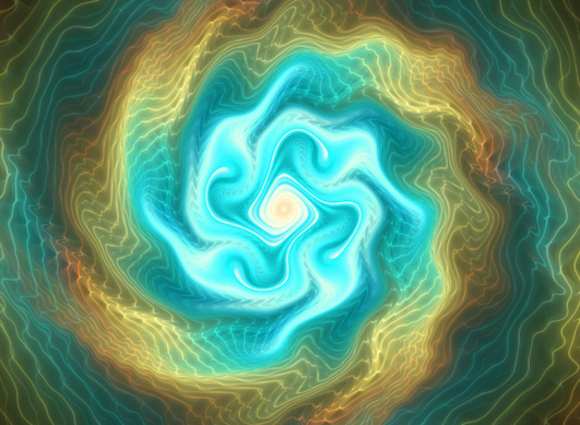 Abstract illustration of a swirling vortext in turquoises, blues and greens