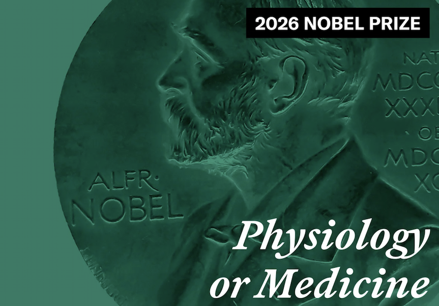 Close-up of a Nobel Prize tinged green