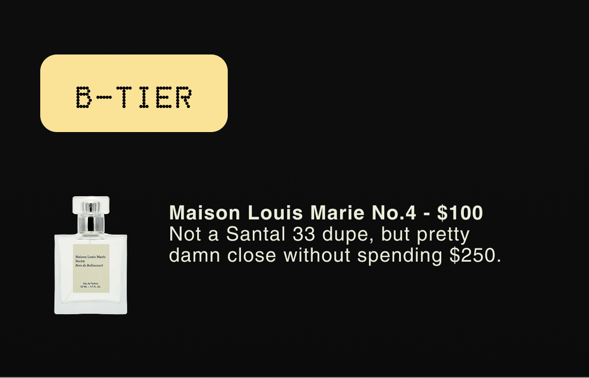 B-TIER |  Maison Louis Marie No.4 - $100 Not a Santal 33 dupe, but pretty damn close without spending $250.
