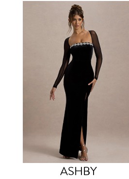 Ashby Black Velvet Embellished Dress