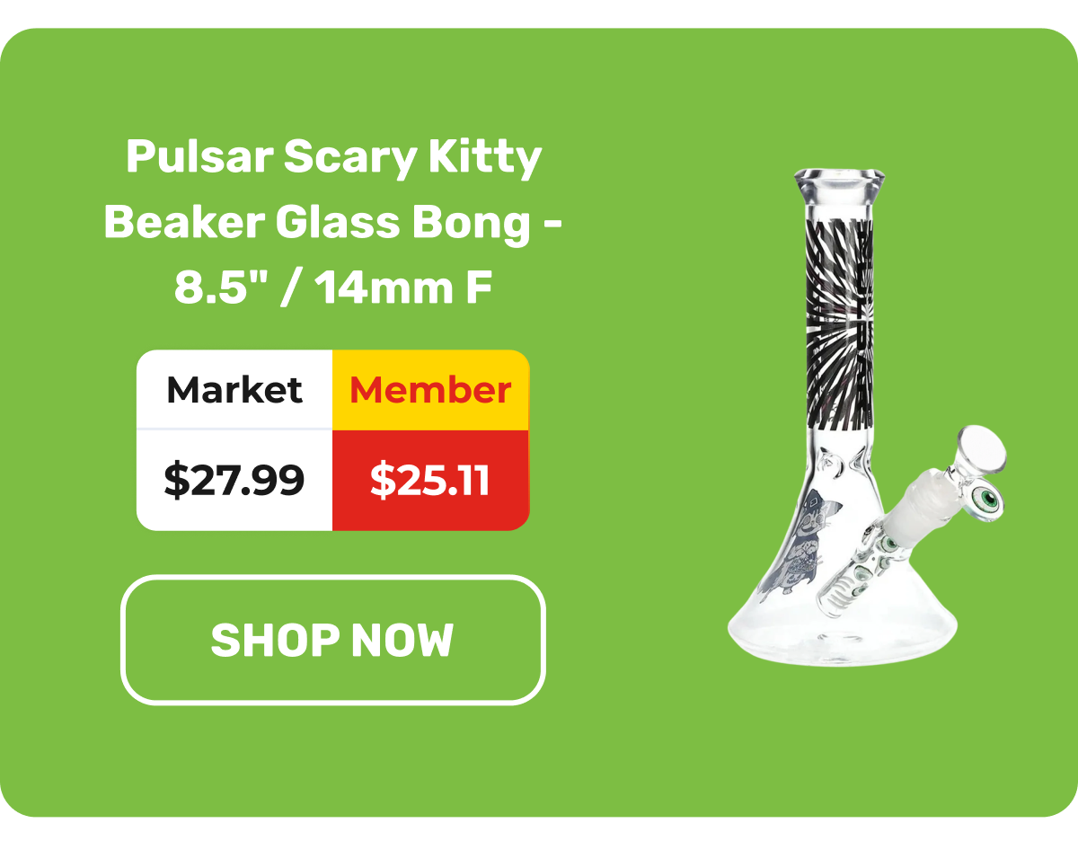 Pulsar Scary Kitty Beaker Glass Bong 8.5 in 14mm F