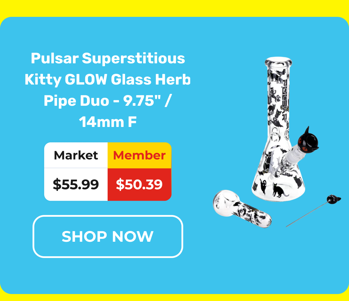 Pulsar Superstitious Kitty GLOW Glass Herb Pipe Duo
