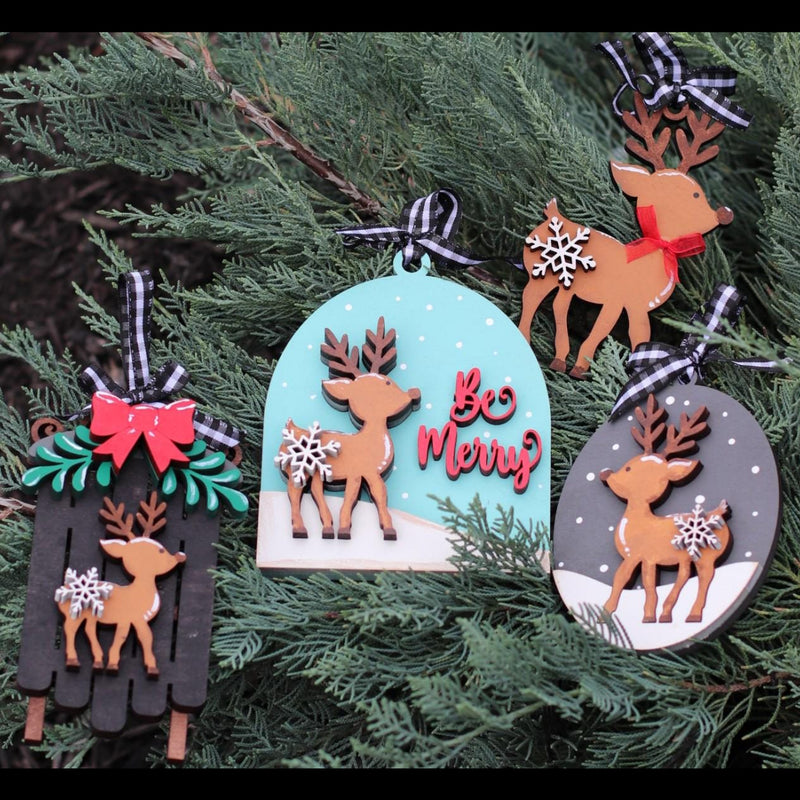 Hand-painted wooden reindeer Christmas ornaments