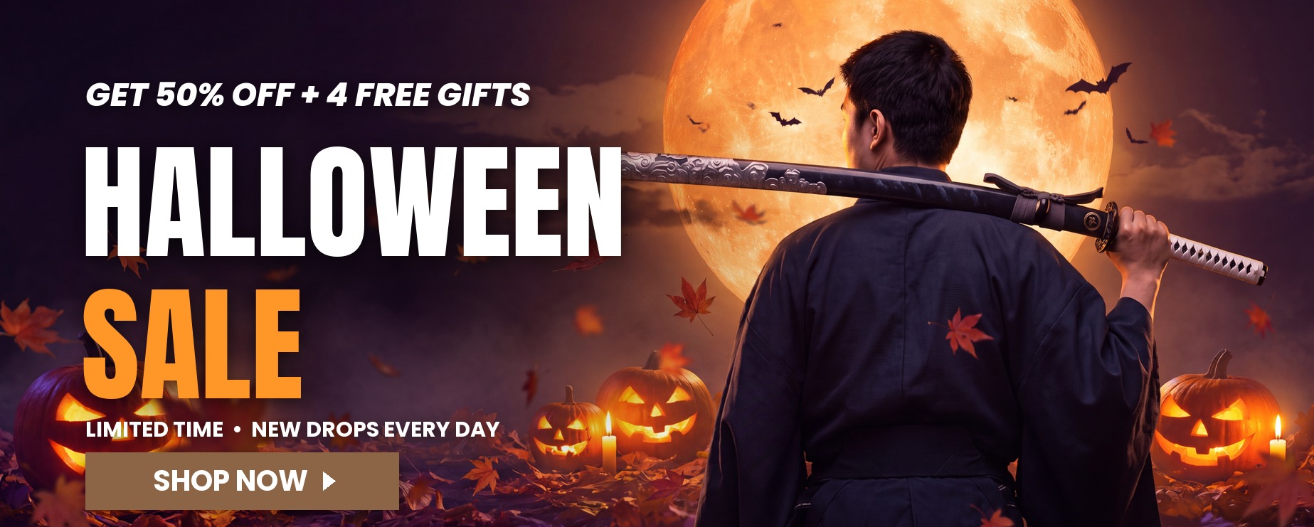 Halloween Sale - limited time - get 50% off and 4 free gifts, new drops every day
