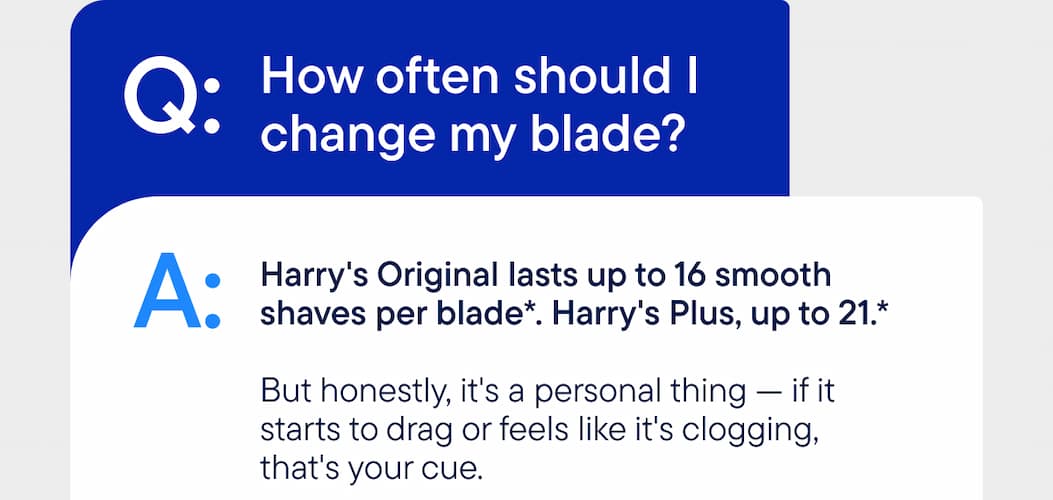 Harry's original lasts up to 16 smooth shaves per blade. 