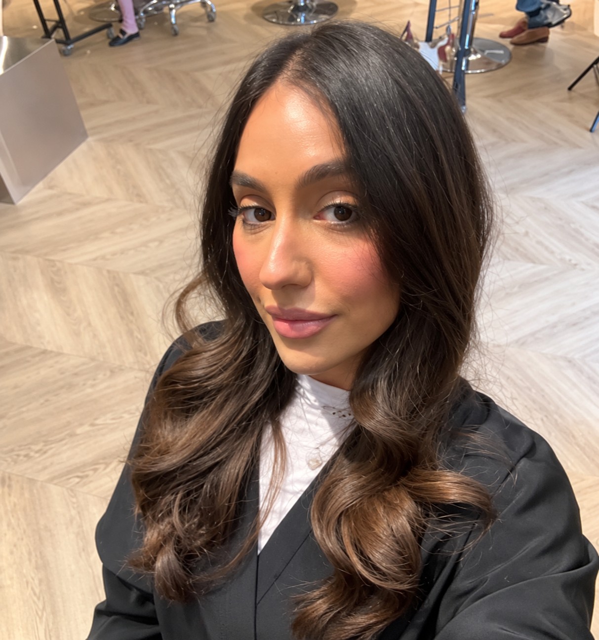 After: glossy dimensional brunette