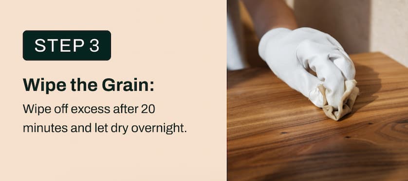 Wipe off excess after 20 minutes and let dry overnight.